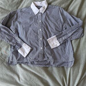 J.Crew Striped Cropped Button-Up Shirt with White Collar